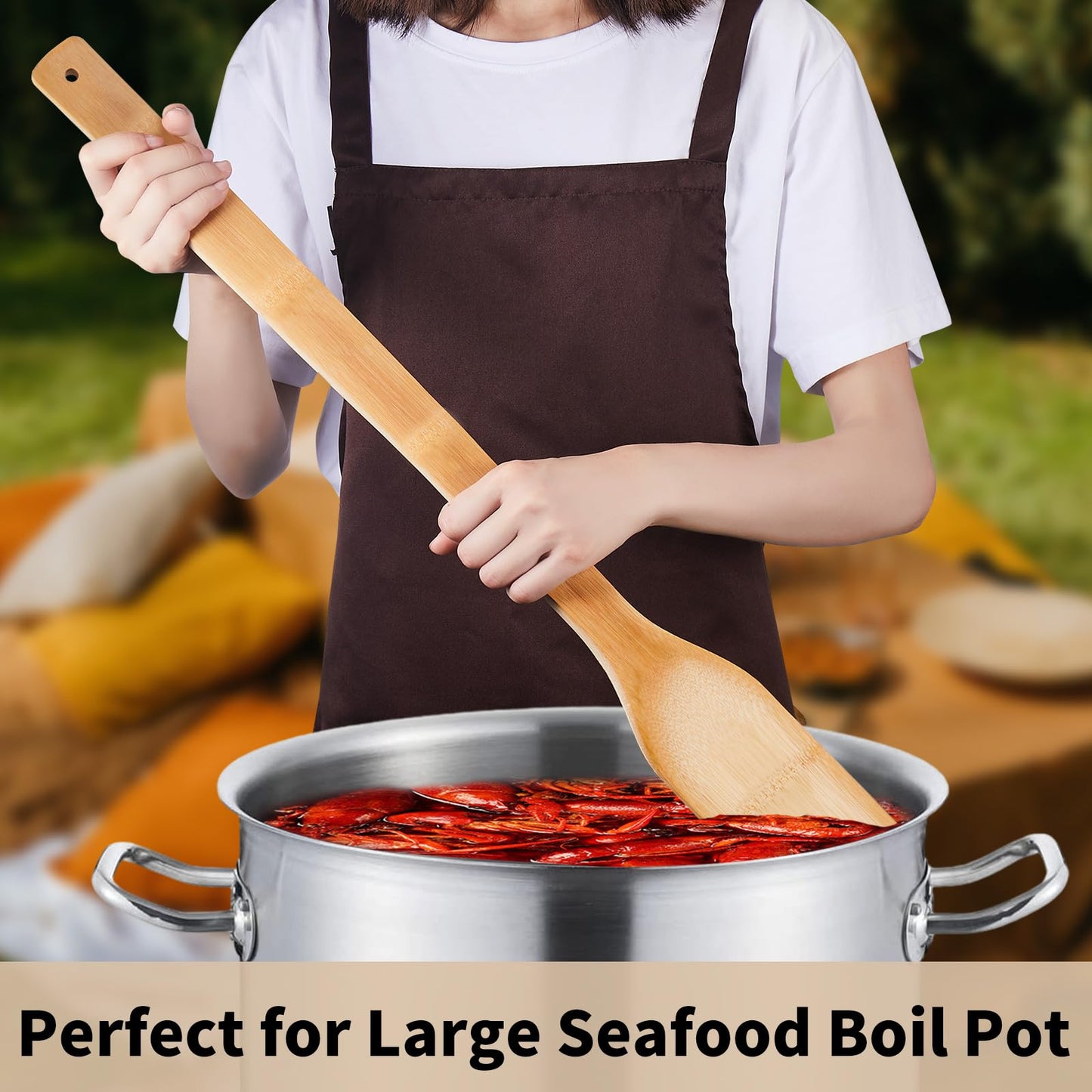 32 Inch Stirring Long Handle Bamboo Spoons Wooden Stir Sticks Extra Wide Kitchen Aid Bamboo Spatula Flat Paddle for Cajun Crawfish Seafood Cooking.