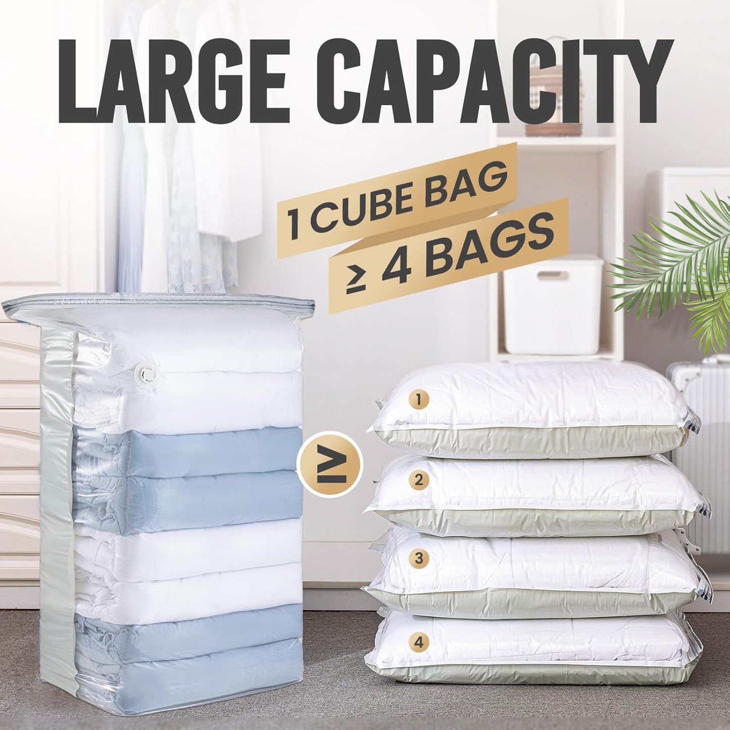 TAILI Jumbo Vacuum Storage Bags - Extra Large Seal Bags for Clothing & Bedding | 4 Pack, Cream (31x40x15 Inch)