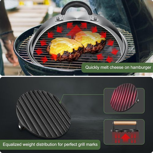 Blackstone Griddle Accessories - 12 Inch Heavy Duty Round Melting Dome & 7" Cast Iron Burger Press | Ideal for Flat Top Grills