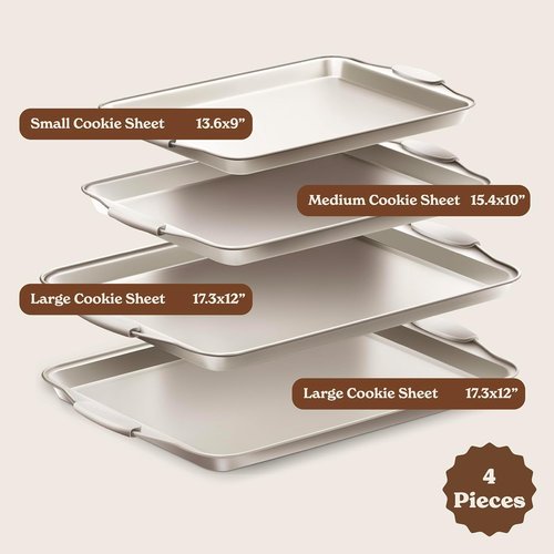 Country Kitchen Nonstick Bakeware Set - Heavy Duty & Easy Release, Cream | 4-Piece Stackable Set