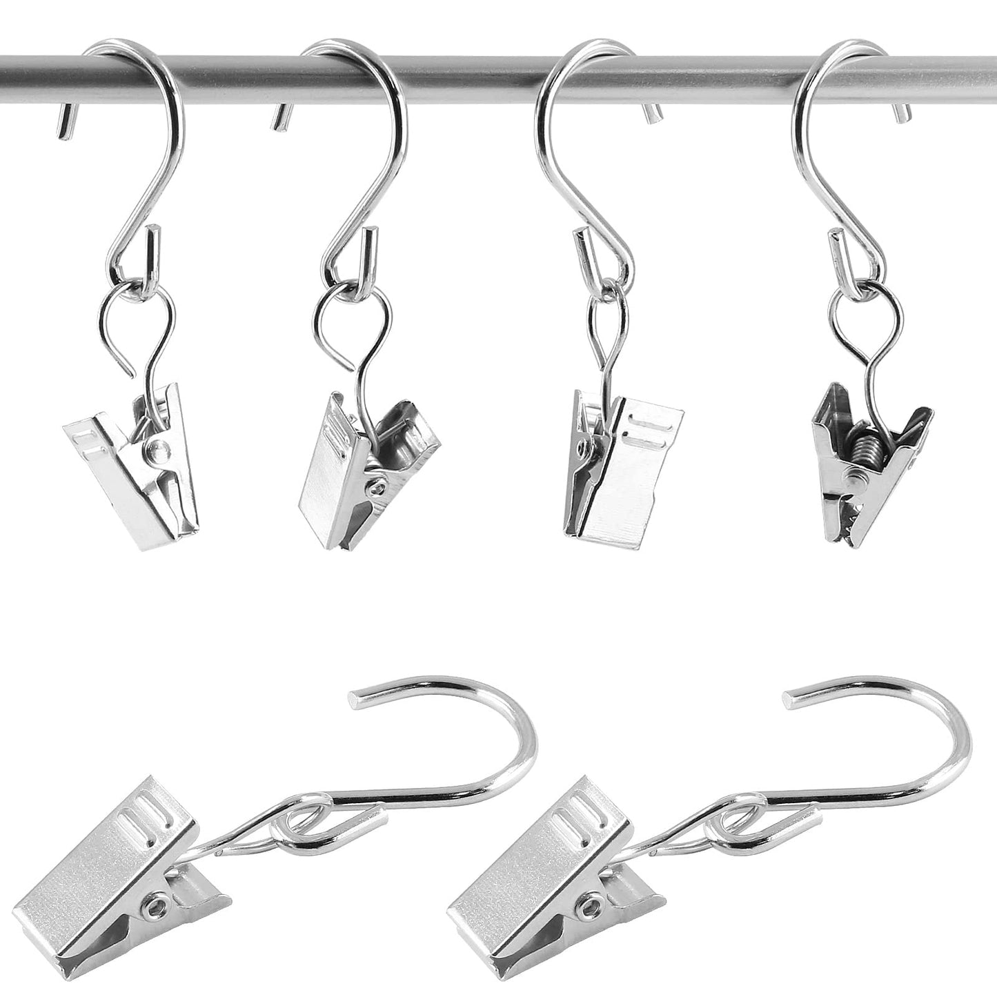 Litoexpe 50 PCS S Hooks Curtain Clips, Metal Hanging Clips Hooks for Awning String Party Light Hangers, Gutter Clip Camping Tents, Outdoor & Indoor (Silver)