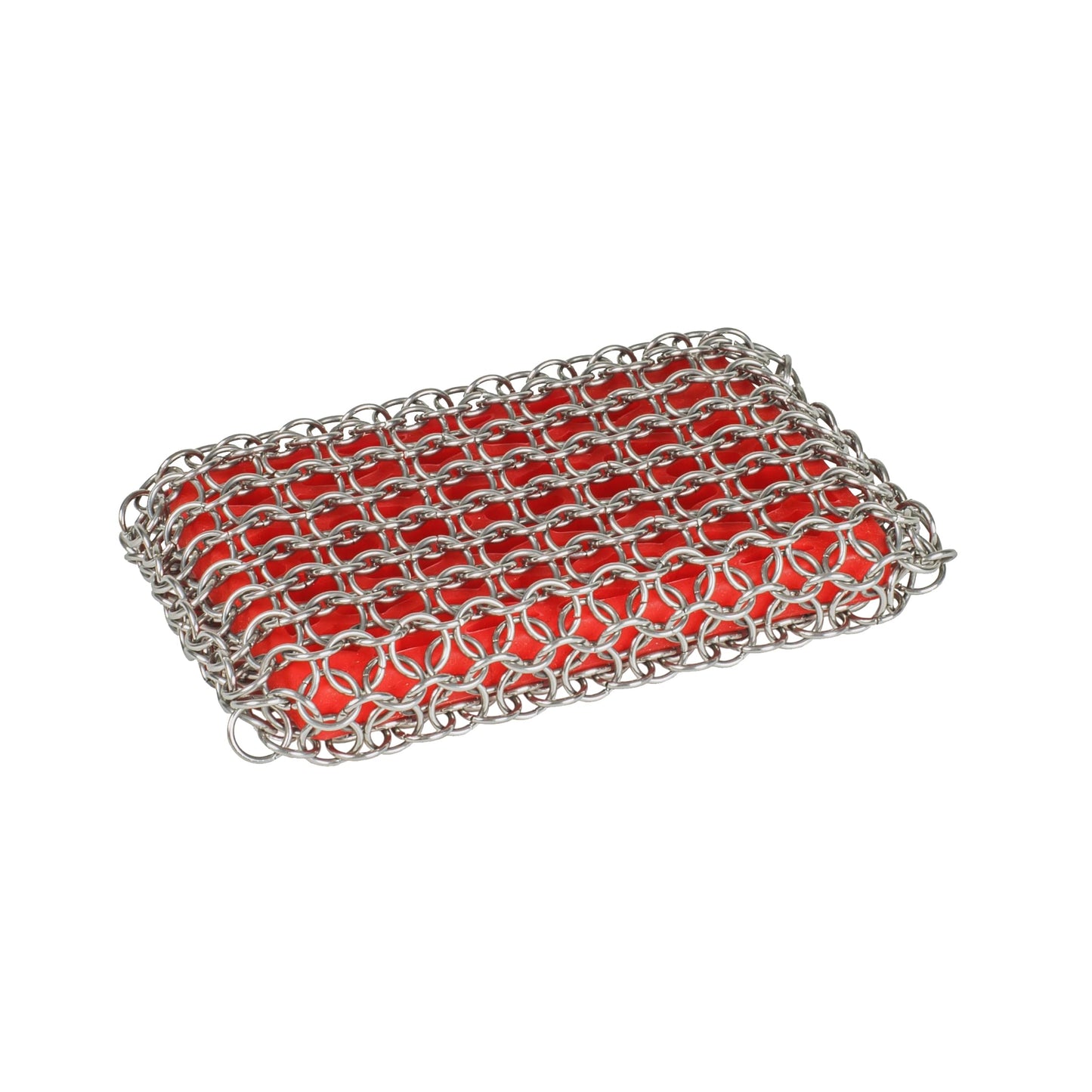 Lodge Chainmail Scrubber for Cast Iron Pans - Heavy Duty Stainless Steel Scrubbing Pad for Skillets, Dutch Ovens & Griddle Pans - Essential Cast Iron Cleaning Tool - Red