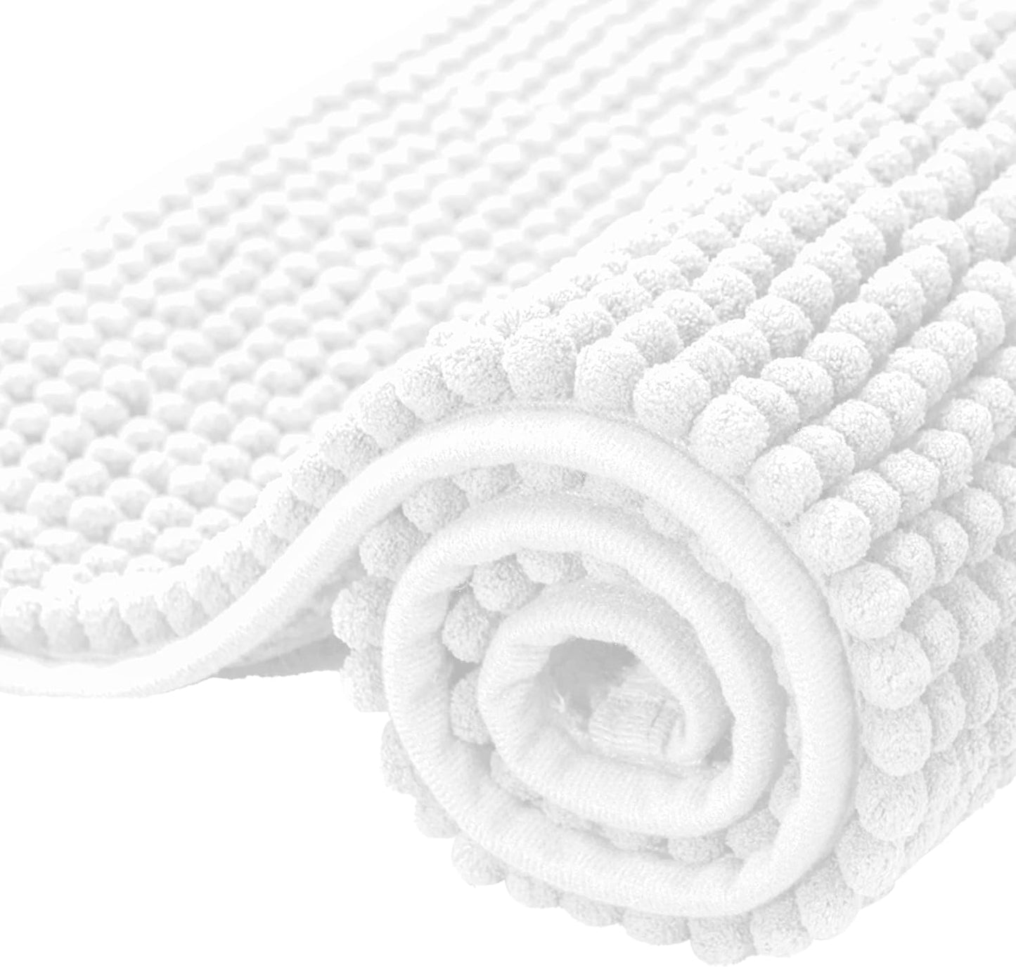Subrtex Chenille Bath Rug - Soft, Water Absorbent Shower Mat | Quick Dry, Machine Washable (White, 16" x 24")