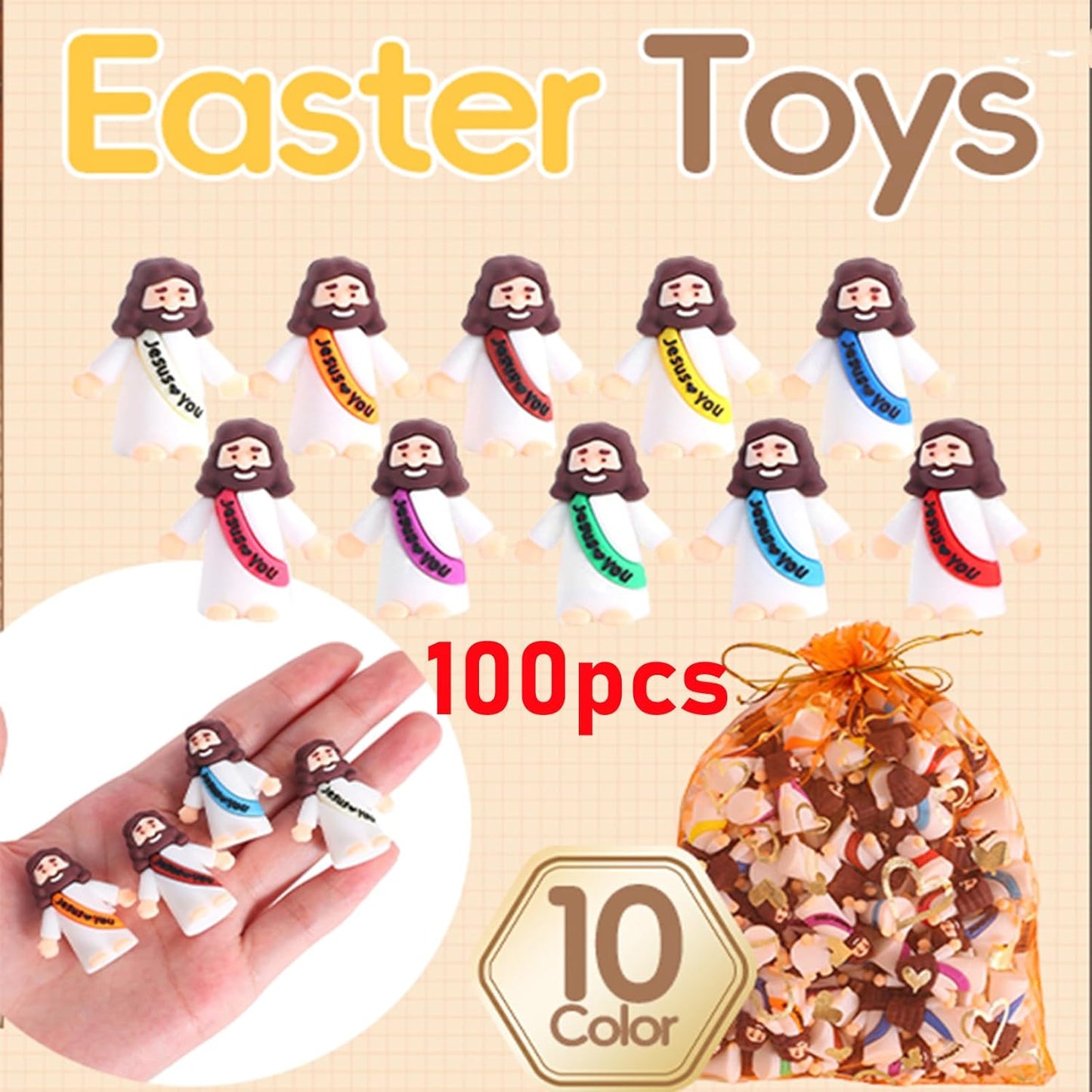 Little Jesus Figures by [Brand Name] - Mini Jesus Figurines for Sunday School | 100-Pack Rubber Toys for Easter Gifts