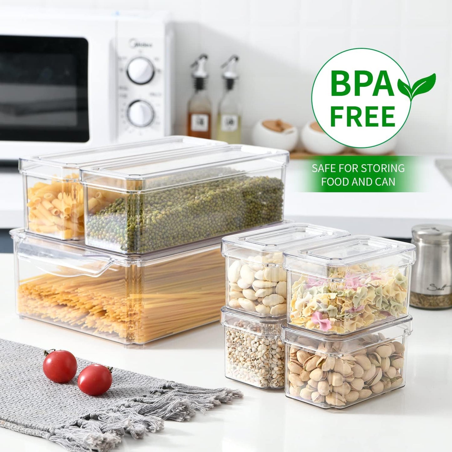 KUMD Clear Fridge Organizer Bins - 10-Pack Stackable Storage Containers with Lids, BPA-Free & Anti-Slip Base