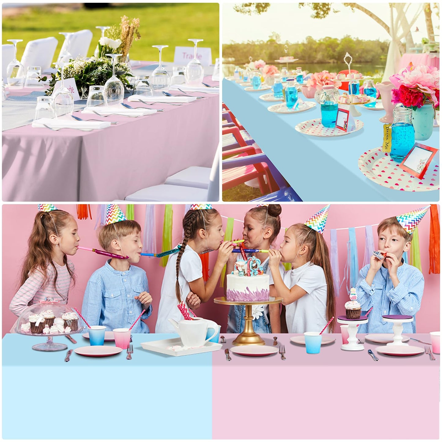 MASHAN 6Pack Round Gender Reveal Tablecloths,Disposable Plastic Pink and Blue Tablecloth,Table Covers for Boy or Girl Baby Shower Party Decorations,84 Inch