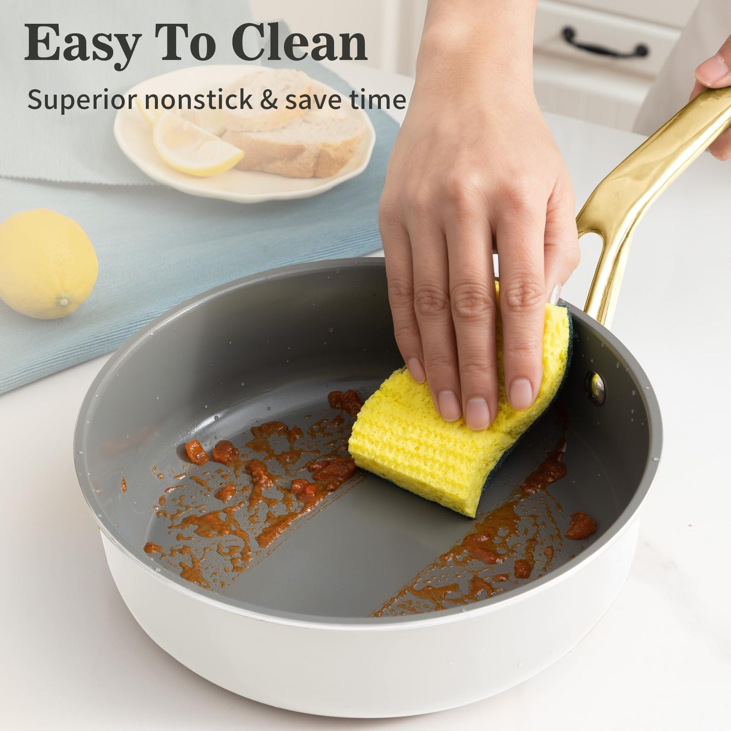 MOSIECH 10-Inch Ceramic Non-Stick Cookware Set, 8-in-1 Multifunctional Cookware, Interior & Exterior Ceramic Coating, PFAS/PTFE/PFOA-Free, Compatible with All Stovetops， Oven-Safe up to 450°F