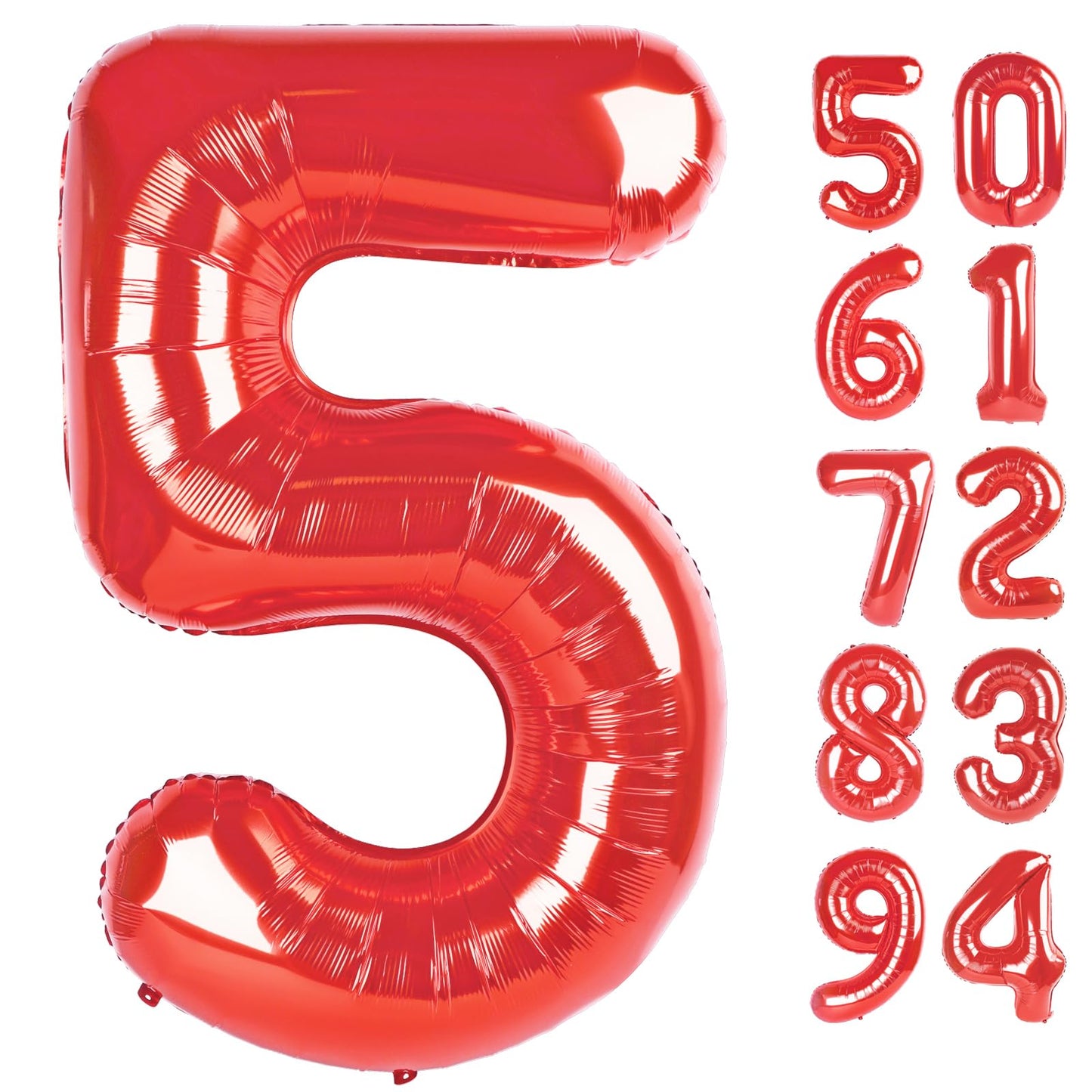 Red 5 Balloon, Number Balloon 40 Inch for Red Party Supplies, 5th Birthday Balloon Decorations, 5 Number Balloons, Number 5 Balloon