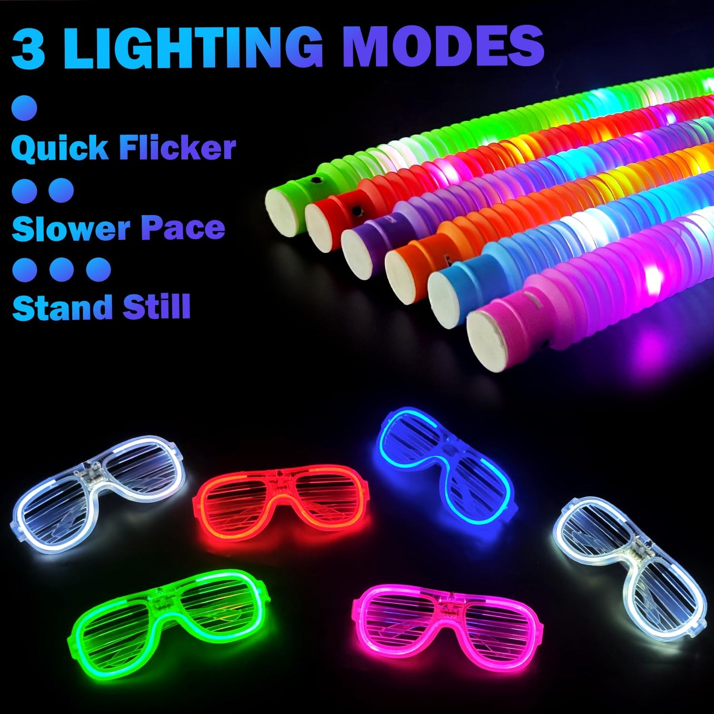 Glow in the Dark Party Favor Supplies for Kids 24 PCS, Glow Sticks & Neon Glasses for Toddler, LED Light Up 4th of July Toy Bracelet Necklace Accessories Decor for 250th Anniversary Camping Wedding