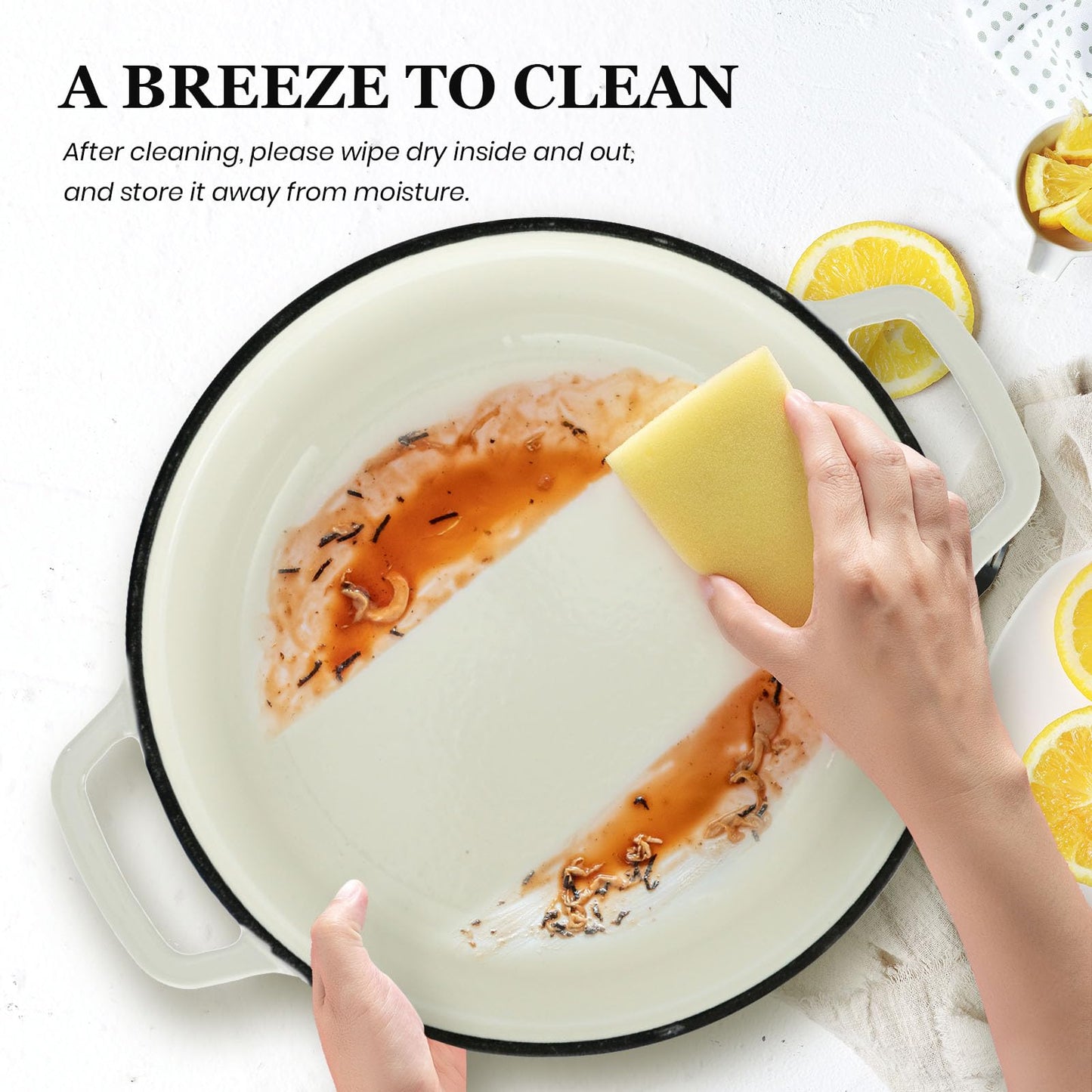 Overmont Enameled Cast Iron Dutch Oven - 5QT Pot with Lid Cookbook & Cotton Potholders - Heavy-Duty Cookware for Braising, Stews, Roasting, Sourdough Baking Cream white