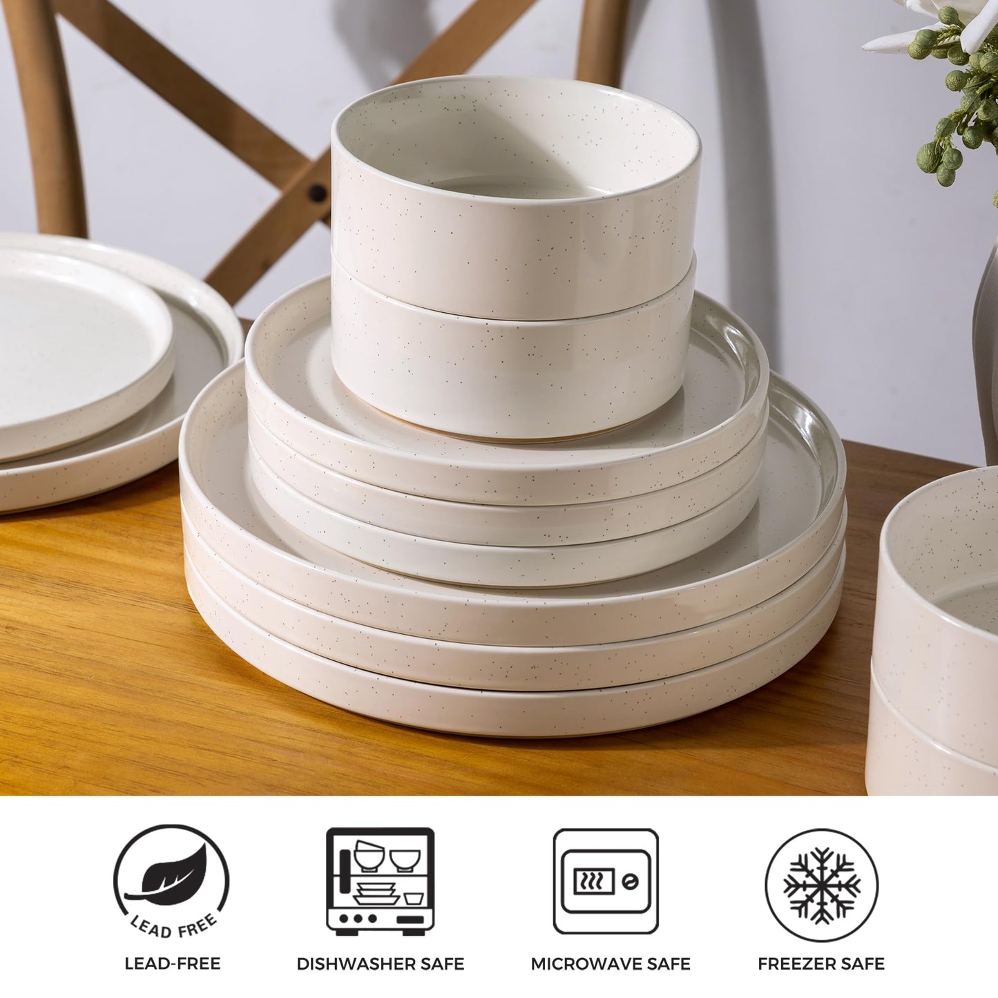 AmorArc Ceramic Dinnerware Set for 4 | Speckled Stoneware Plates and Bowls with unglazed terracotta | Scratch Resistant, Dishwasher & Microwave Safe Modern Dishes Sets- 12-Pcs
