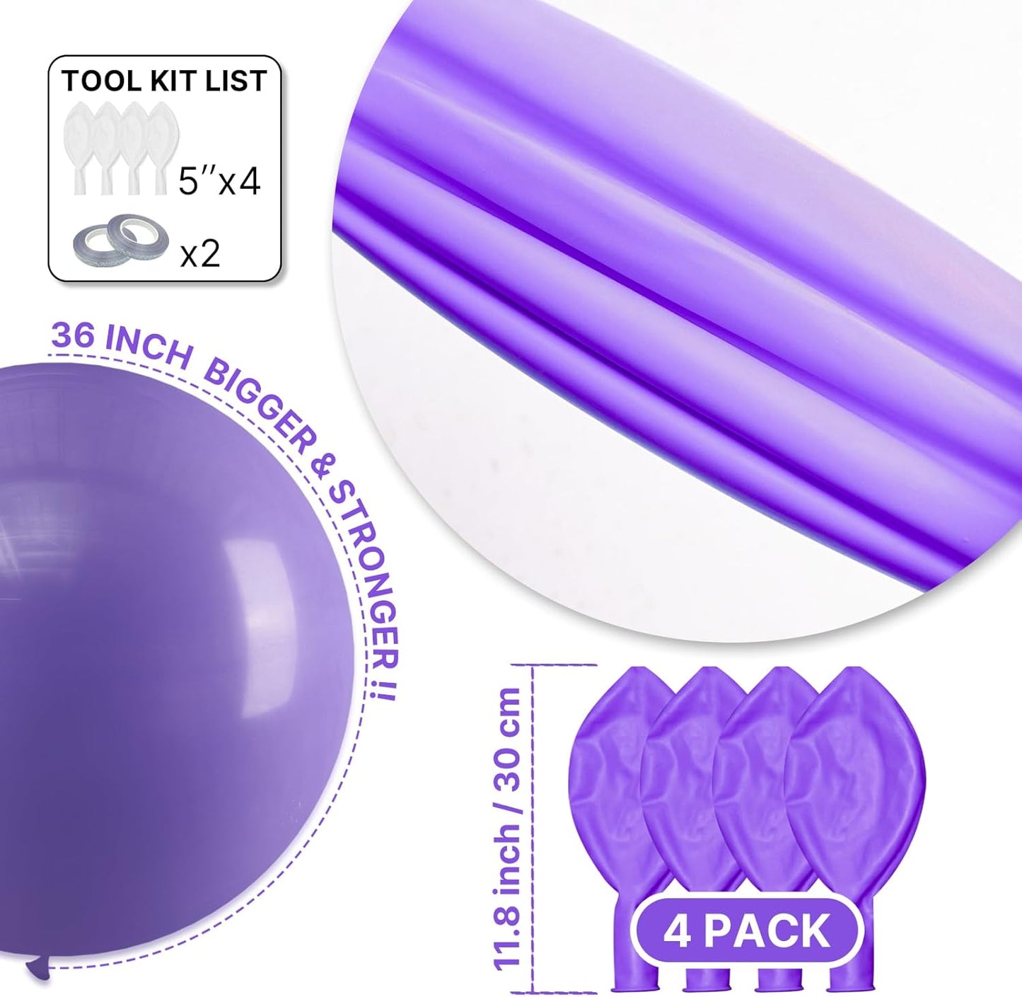 PartyWoo Purple Balloons - 36 Inch Latex Balloons for Birthday, Baby Shower & Wedding Decor