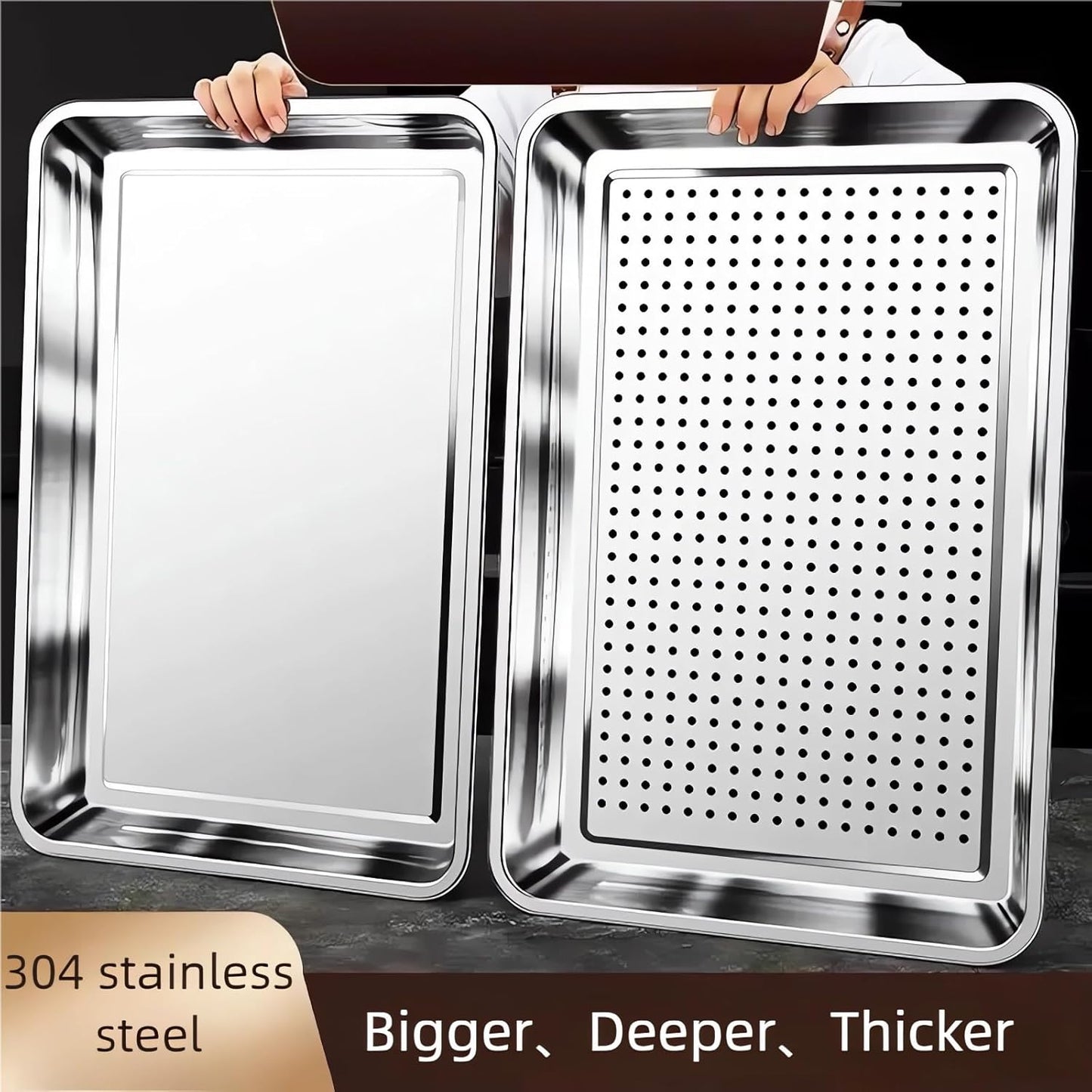 Regine Switzerland Extra Large 304 Stainless Steel Baking Pan Set - 2-Pack Non-Toxic Bakeware (1 Solid & 1 Perforated)