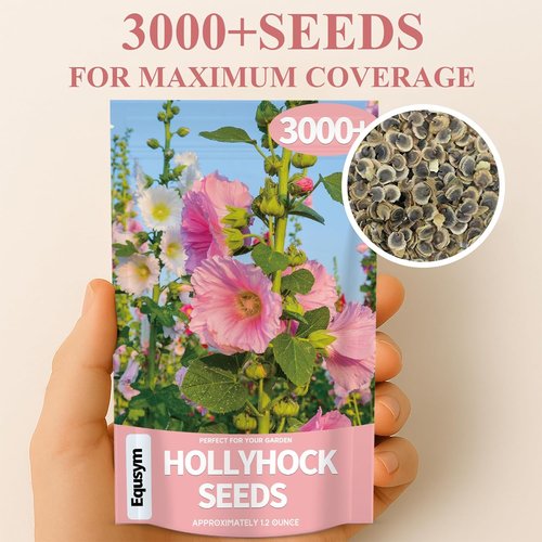 Hollyhock Seeds - 3000+ Bulk Pack of Mixed-Color Perennial Blooms | Attracts Pollinators, Easy to Grow