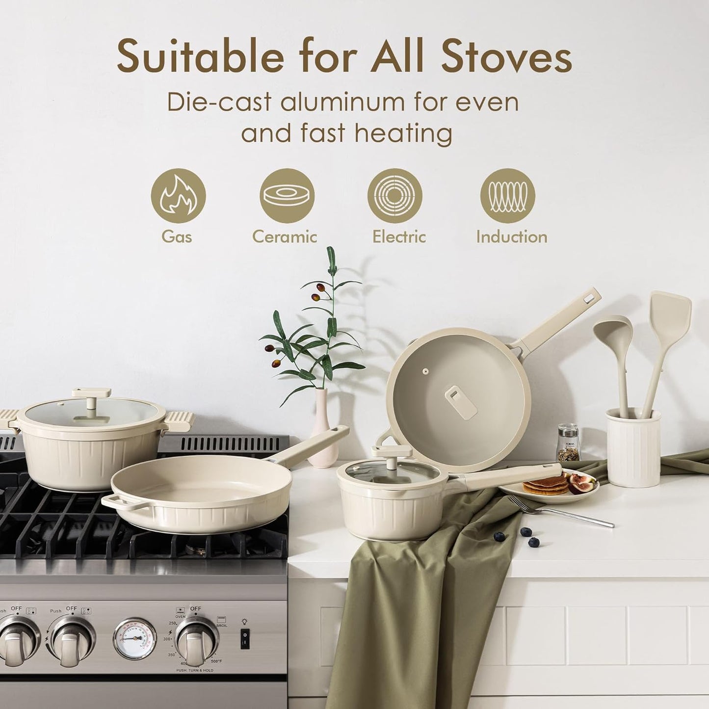 SENSARTE 15-Piece Nonstick Cookware Set - Includes 1.5 Quart Ceramic Saucepan with Lid