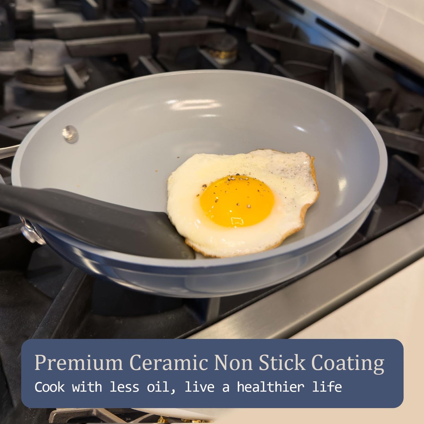 CookinCraze Nonstick Frying Pan with Lid, 11 inch Ceramic Deep Frying Pan for All Cooktops, 4.5qt Non Toxic Sauté Pan Induction w/Stay-Cool Handle, PFAS Free, Dishwasher & Oven Safe, Caribbean Blue