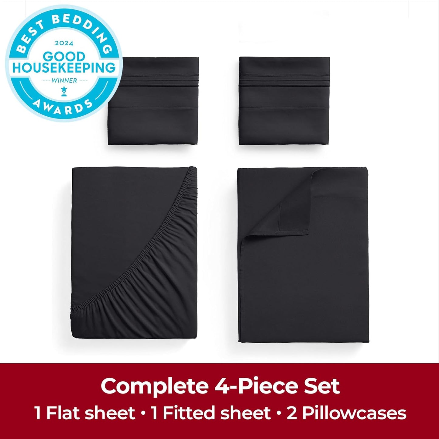 Mellanni Extra Deep California King Sheets - Ultra Soft Hotel Luxury Bedding | Wrinkle & Stain Resistant (Cal King, Black)