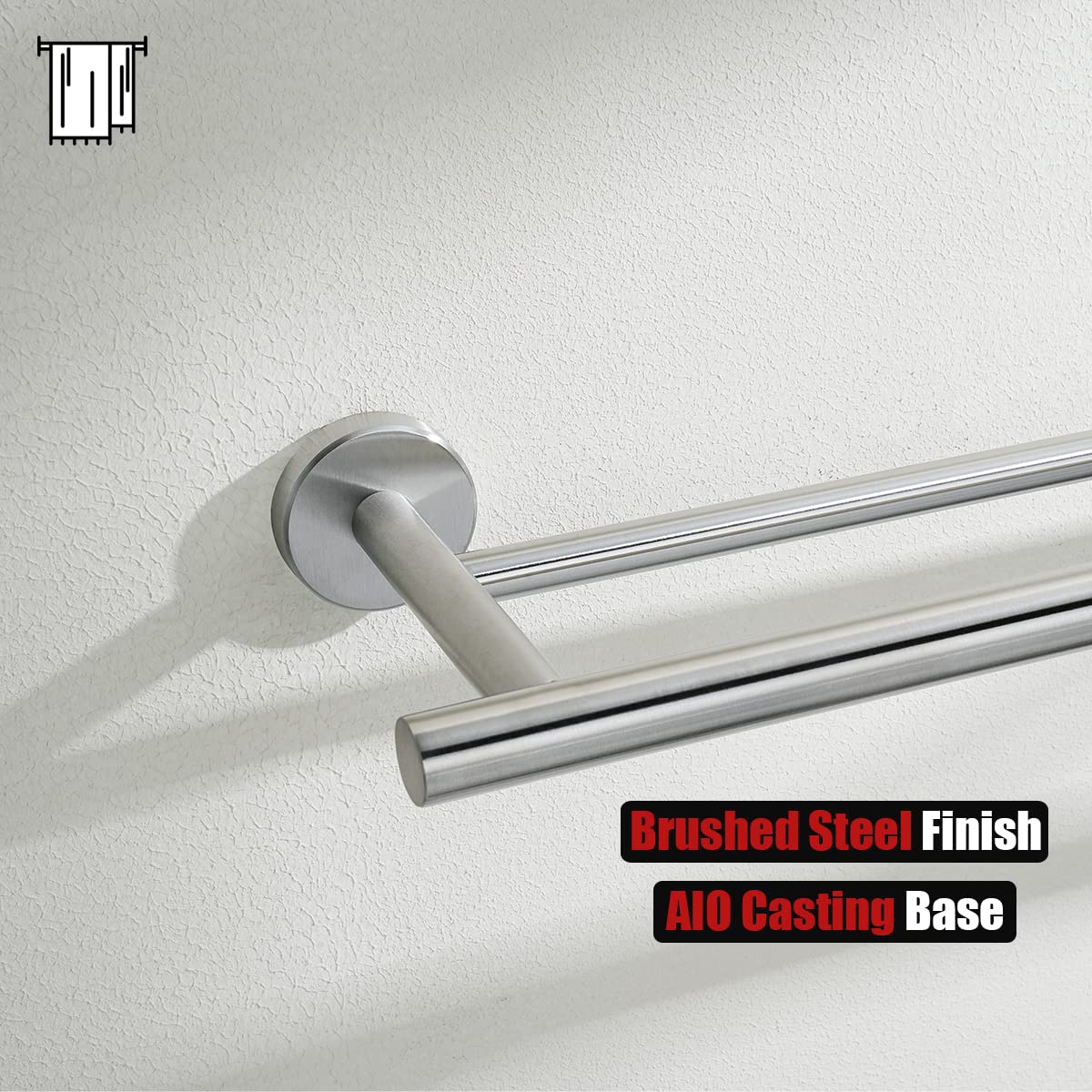 JQK Double Towel Bar, 24 Inch 304 Stainless Steel Thicken 0.8mm Bath Towel Rack for Bathroom, Towel Holder Brushed Wall Mount, Total Length 27.16 Inch 2 Pack, TB100L24-BN-P2