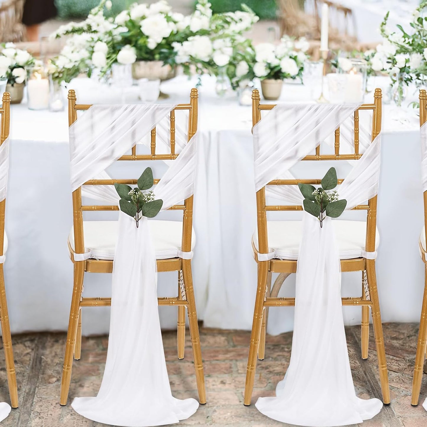 QueenDream Chair Sashes - Elegant White Draping Fabric for Weddings | 24 Packs, 8ft Long