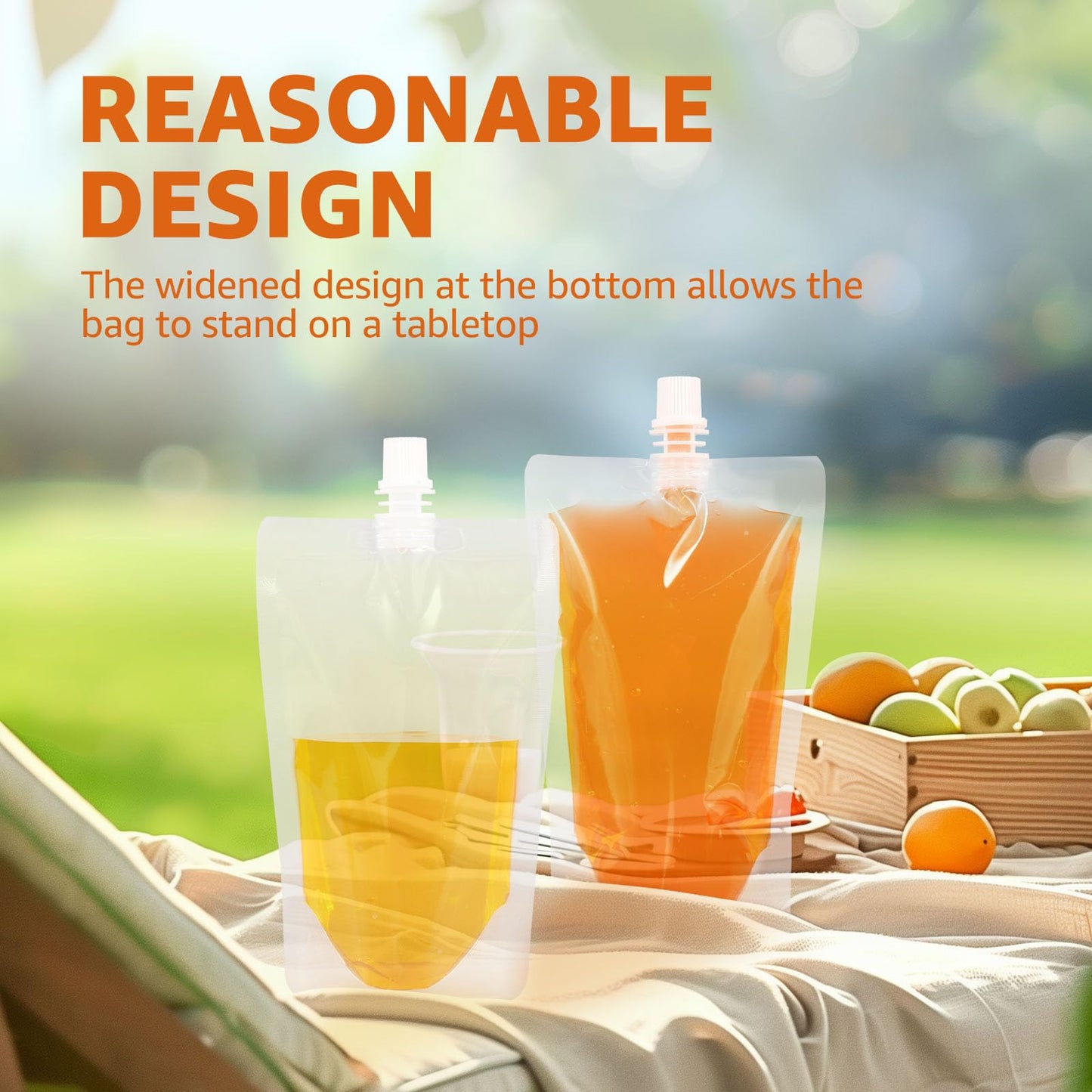 BXUYAOXMC 100Pcs Reusable Liquid Pouches with Funnel, 250ml/8.4oz Clear Leak Proof Drink Bags, Stand-Up Juice Pouches for Travel, Parties, Sports, Camping - Food-Grade PE