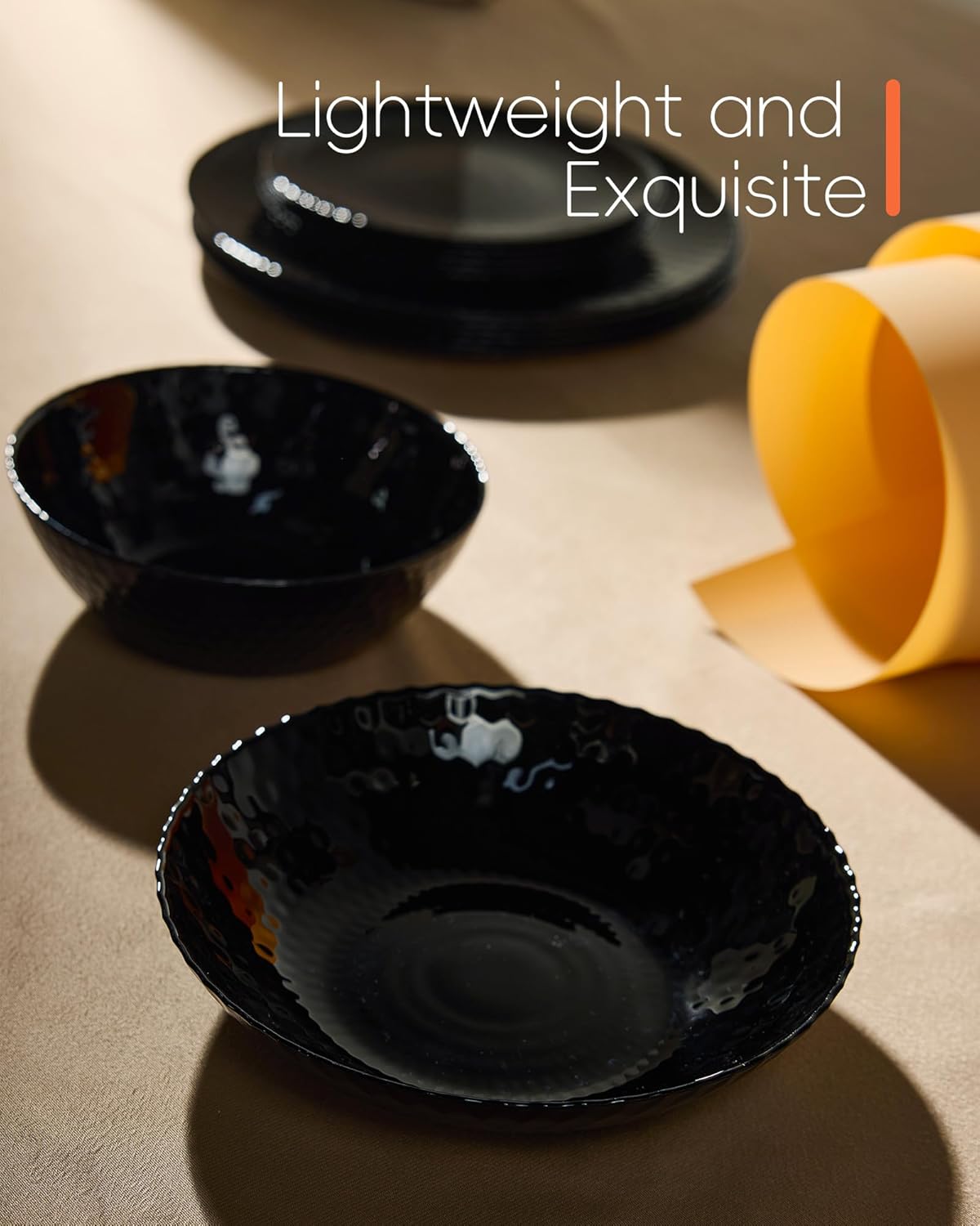 LaGlint 30 OZ Opal Glass Pasta Bowls - Set of 6 Black 8.5-Inch Round Serving Bowls | Microwave & Dishwasher Safe