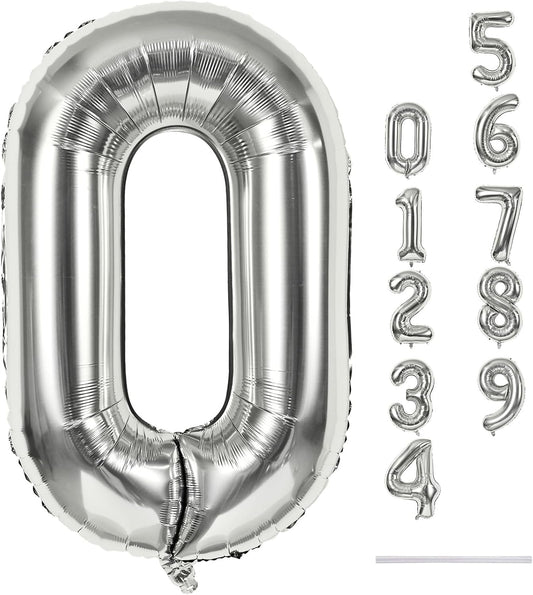 Skiennix 40-Inch Silver Foil Number 0 Balloon - Self-Inflating Giant Helium Decoration for Parties