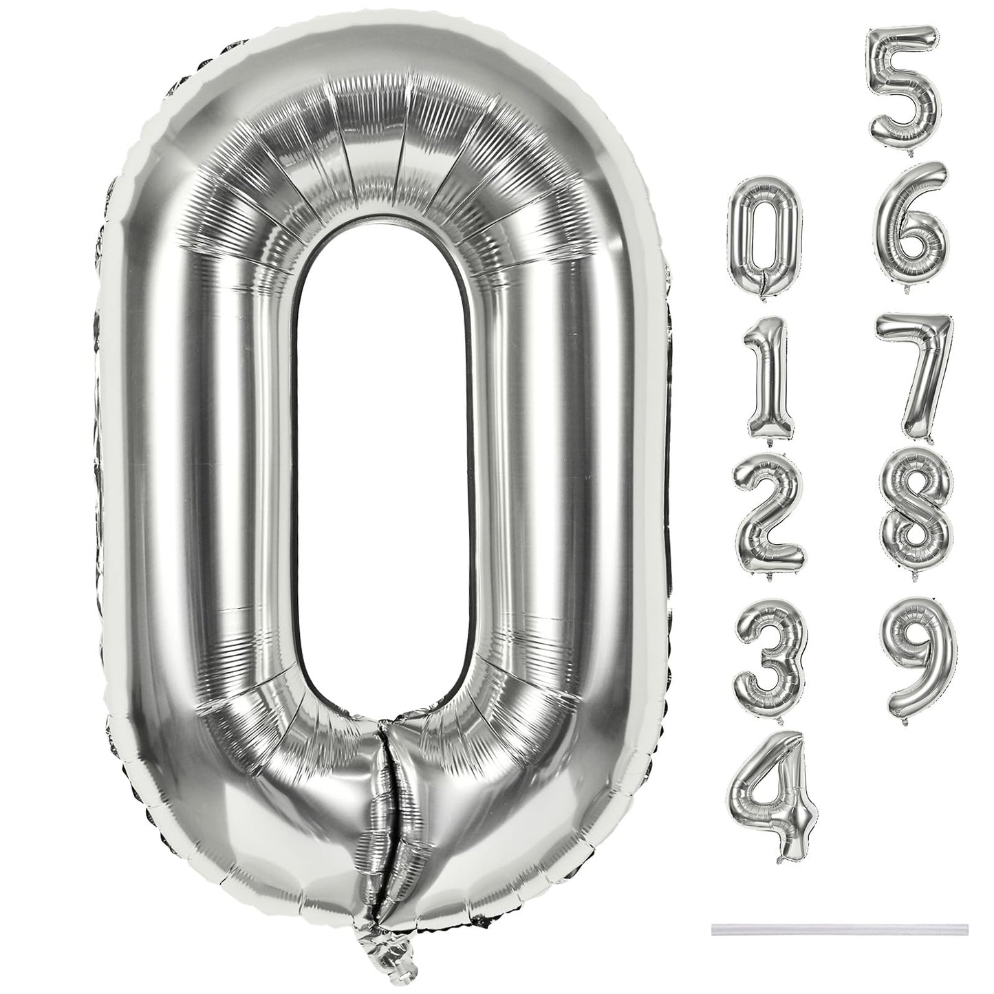 40 Inch Silver Foil Balloon Number 0, Giant Self Inflating Number Balloons 0-9 for Men Women, Digital 0 Helium Balloons Set for Girls Boys 4th Birthday Anniversary New Year Party Decorations Supplies