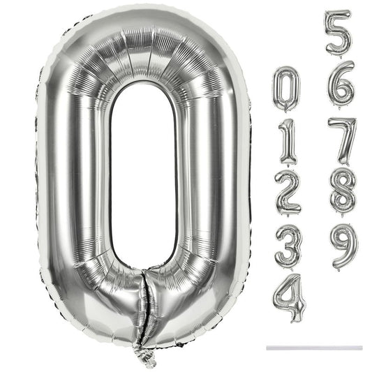 40 Inch Silver Foil Balloon Number 0, Giant Self Inflating Number Balloons 0-9 for Men Women, Digital 0 Helium Balloons Set for Girls Boys 4th Birthday Anniversary New Year Party Decorations Supplies