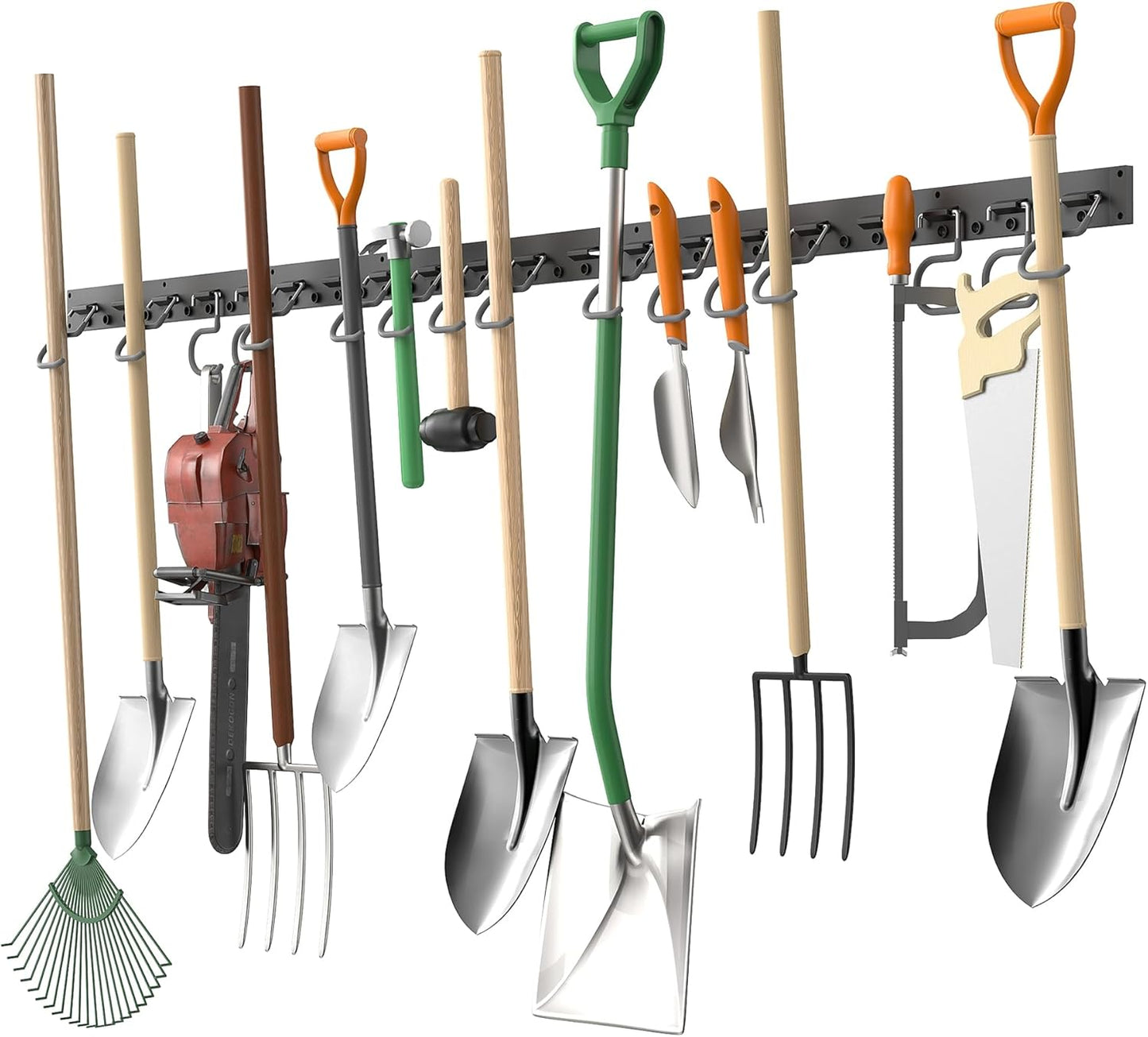 TORACK Wall-Mounted Mop and Broom Holder - Garden Tool Organizer with 4 Tracks & 16 Hooks