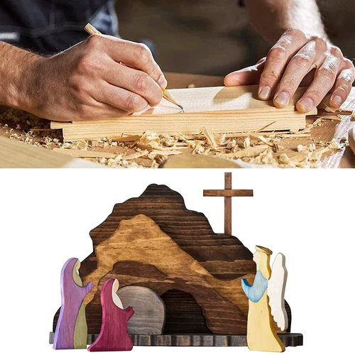 Easter Wooden Decoration - Home Table Jesus Nativity Scene Decorations, Spring Christian Home Figurine Ornament