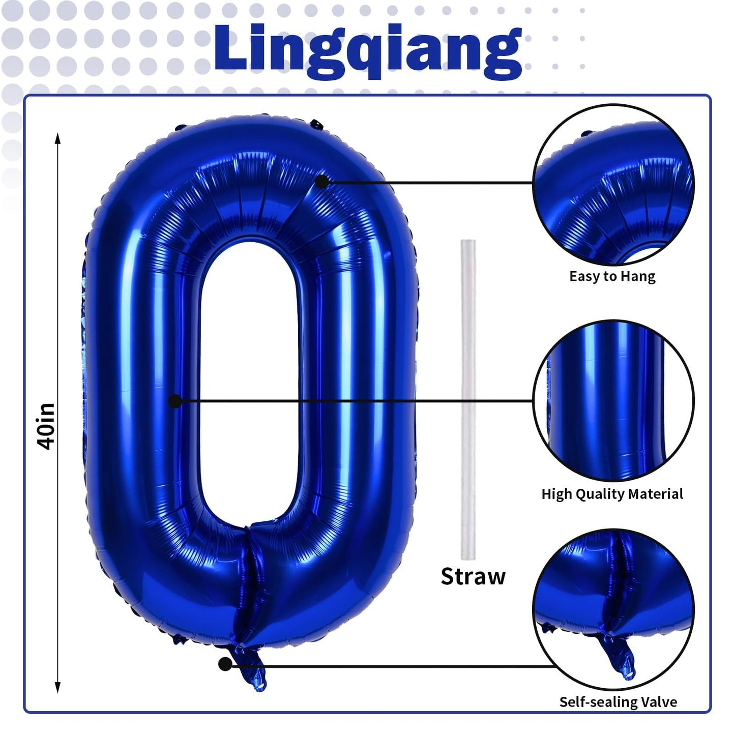 40 Inch Balloon Number 0 Navy Blue, Large Foil Dark Blue Number Balloons Set 0-9, Royal Blue Digital 0 Helium Balloons for Boys 10th 20th Birthday Anniversary Party Decoration Supplies