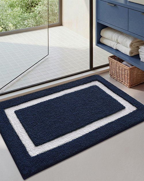 Color&Geometry Navy Blue Bathroom Rugs - Extra Soft Microfiber, Non-Slip, Washable 36x24" Bath Mat