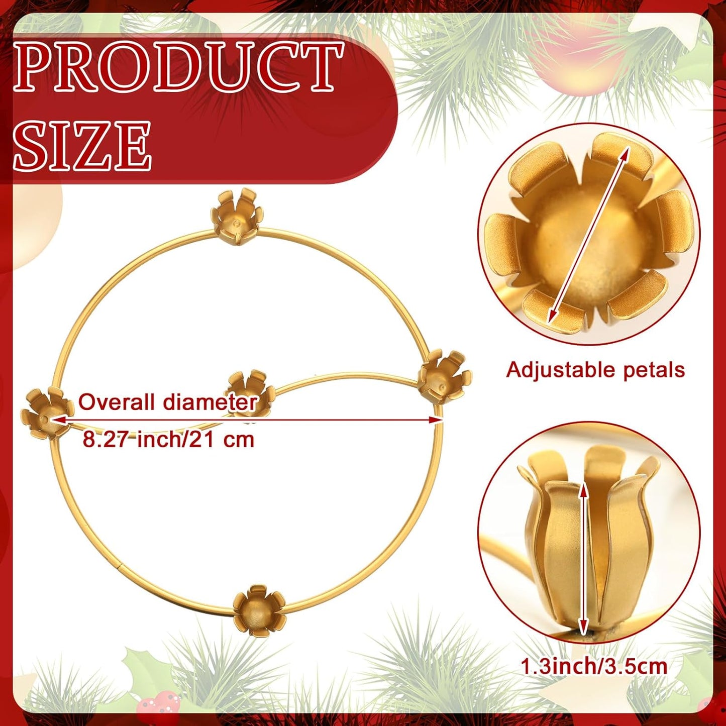 Sliner Christmas Advent Wreath Ring - 4 Pcs Gold Candle Holder for Festive Home Decor
