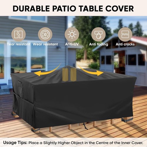 BALEINE Outdoor Furniture Covers - Heavy Duty Waterproof Oxford Table & Chair Cover | Black, 138"L x 86"W x 32"H
