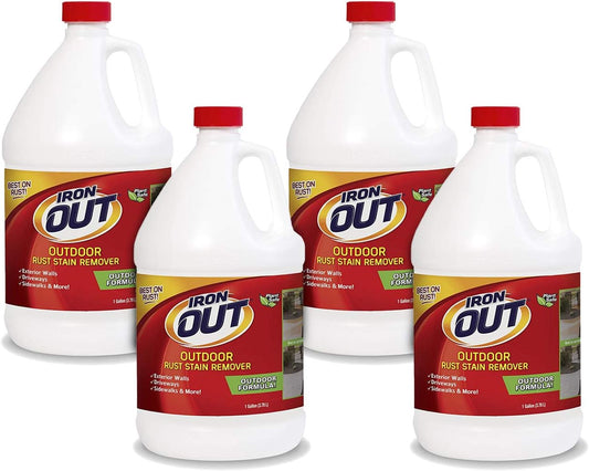 Iron OUT Liquid Rust Stain Remover, Pre-mixed, Quickly Removes Rust Stains from Concrete, Vinyl and Other Outdoor Surfaces, No Scrubbing, Safe to Use, 1 Gallon, 4 Pack