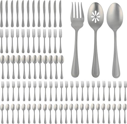 Gibson Home Sinta 87-Piece Stainless Steel Flatware Set - Elegant Bead Border Design, Service for 12