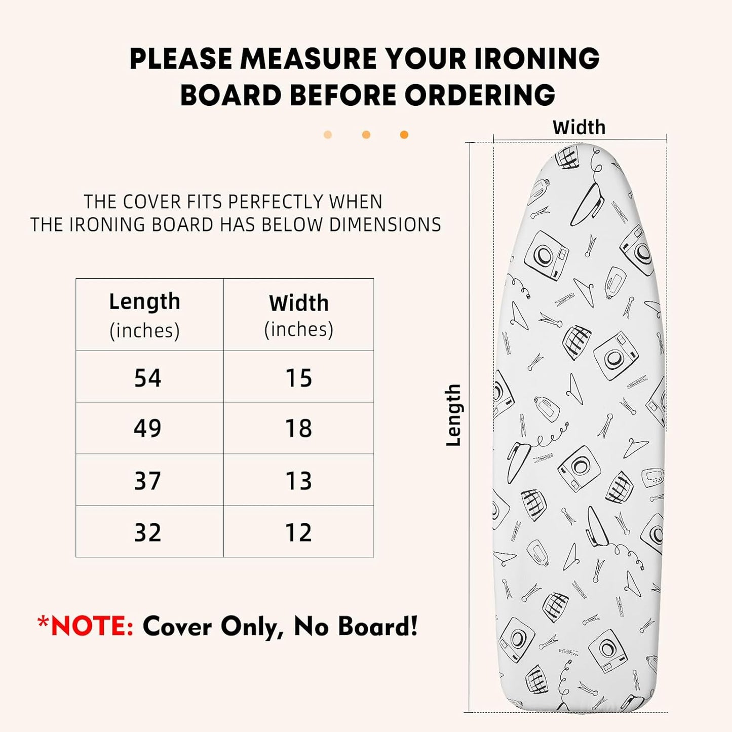 Seiritex Ironing Board Cover - Heat Reflective, Thick Padding, Standard Size 15 x 54 Inch | White