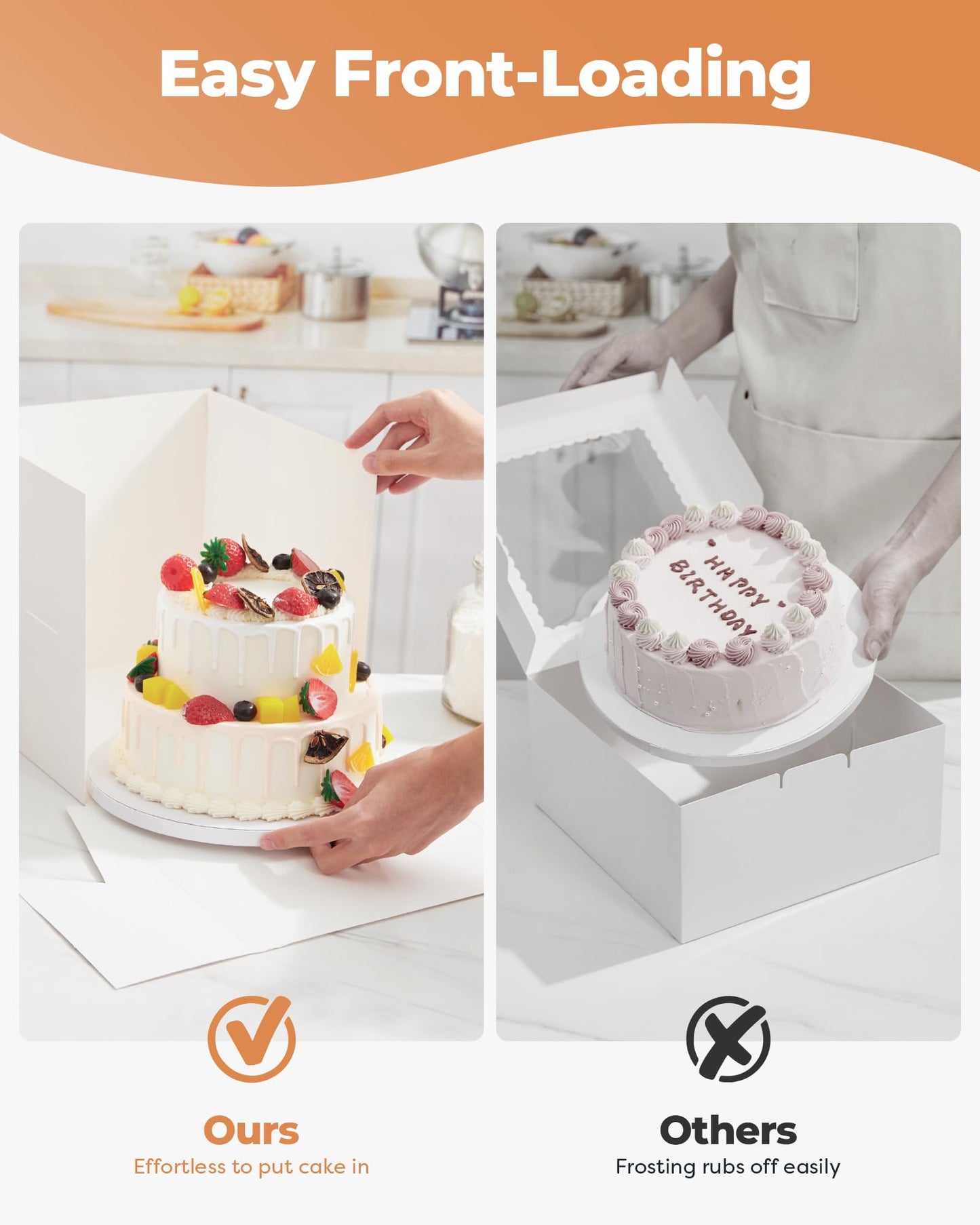 Kootek Cake Box with Board Drum, 10x10x10 Inches Tall Bakery Box with Window, Disposable Cake Container with Lid for Cake, Treat Cookie Dessert, Pastry, Birthday Party, Weddings