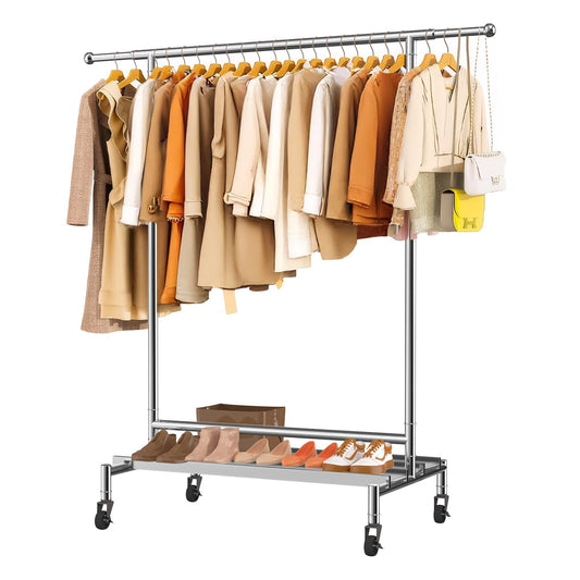 mahumahu Clothes Rack, 480LBS Clothing Rack with Wheels & Shelf, Rolling Racks for Hanging Clothes Portable Adjustable Garment Racks