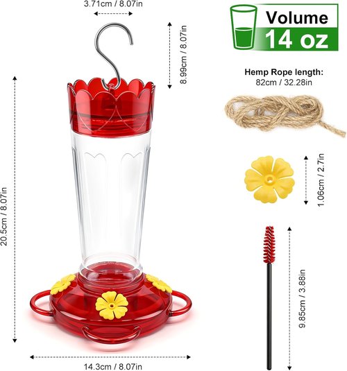 Hummingbird Feeders - 14 Oz Outdoor Set of 2 with 4 Bee Guard Ports & Ant Moat | Perfect Garden Decor