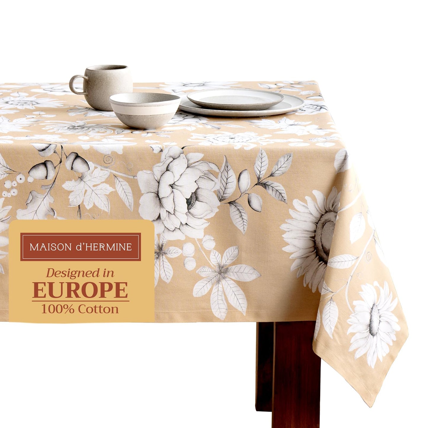 Maison d' Hermine Table Cloth Square Table 100% Cotton 60 x 60 Inches Fall Tablecloth Reusable Everyday Use for Thanksgiving Christmas Decorations Dining Farmhouse Party (Pretty Autumn)