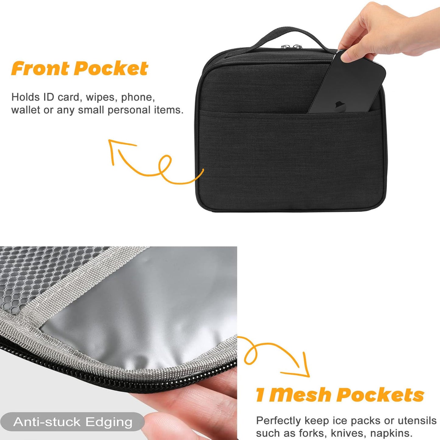 ZM-YOUTOO Lunch Box for Men - Reusable Lunch Bag Men Adult Women- Insulated LunchBox for Office Hiking Camping (Black)
