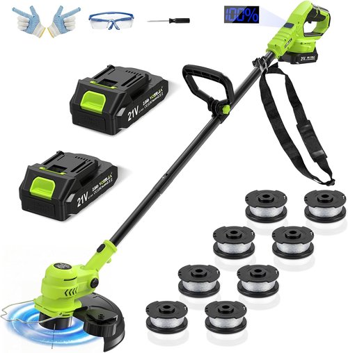 21V Cordless Weed Eater by [Brand Name] - Lightweight 2-in-1 Electric Trimmer & Edger with 2 Batteries, 12-Inch Auto Feed