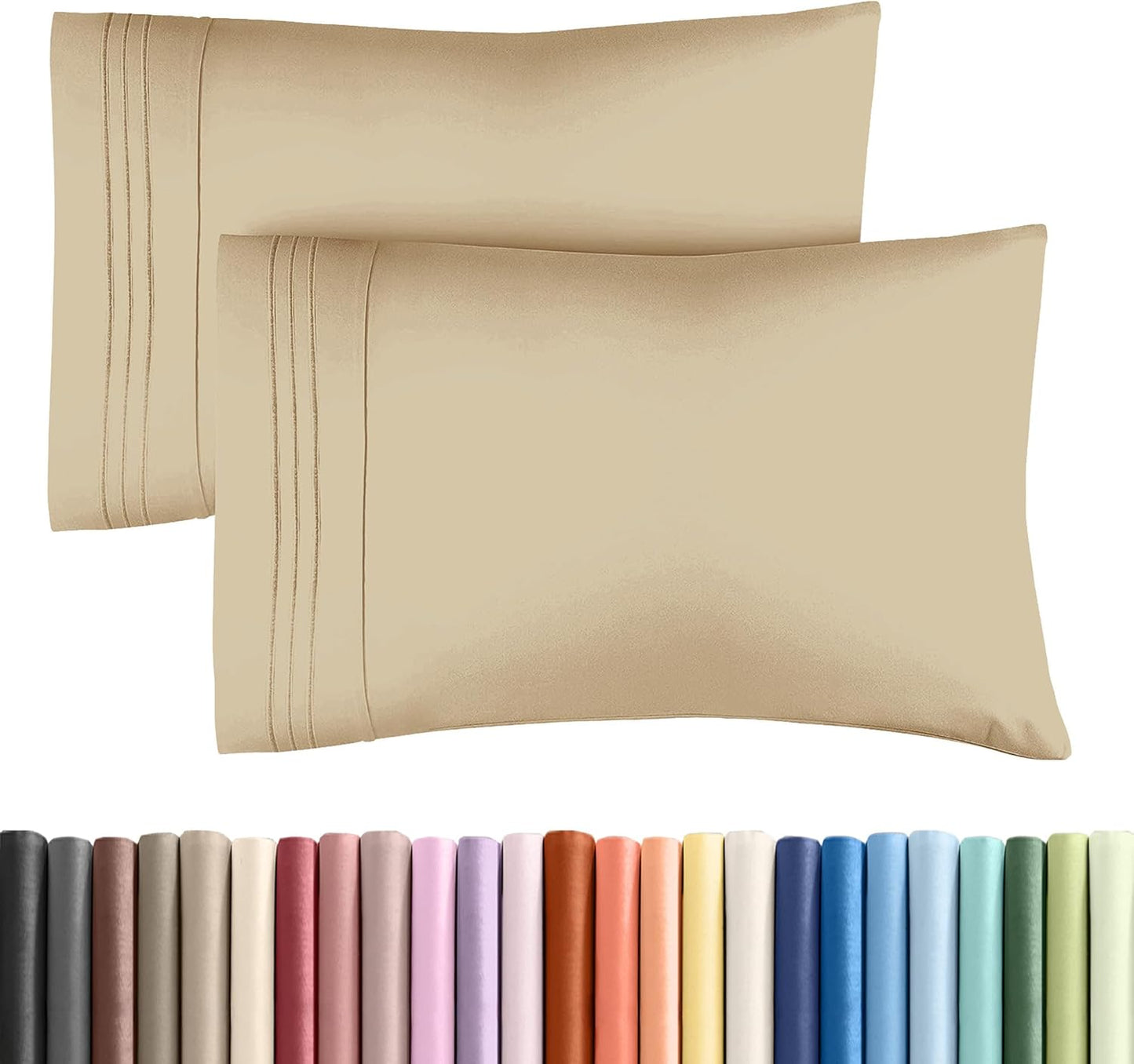 Standard Pillow Cases Set of 2 | Ultra-Soft Hotel Quality Covers - Comfy, Wrinkle-Free & Stain Resistant - Beige