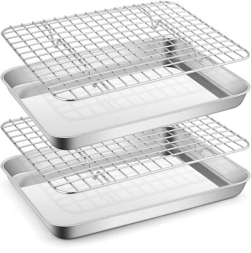 E-far Metal Toaster Oven Tray Set - 10.5”x8.3” Baking Sheet with Stainless Steel Rack for Cooking & Baking
