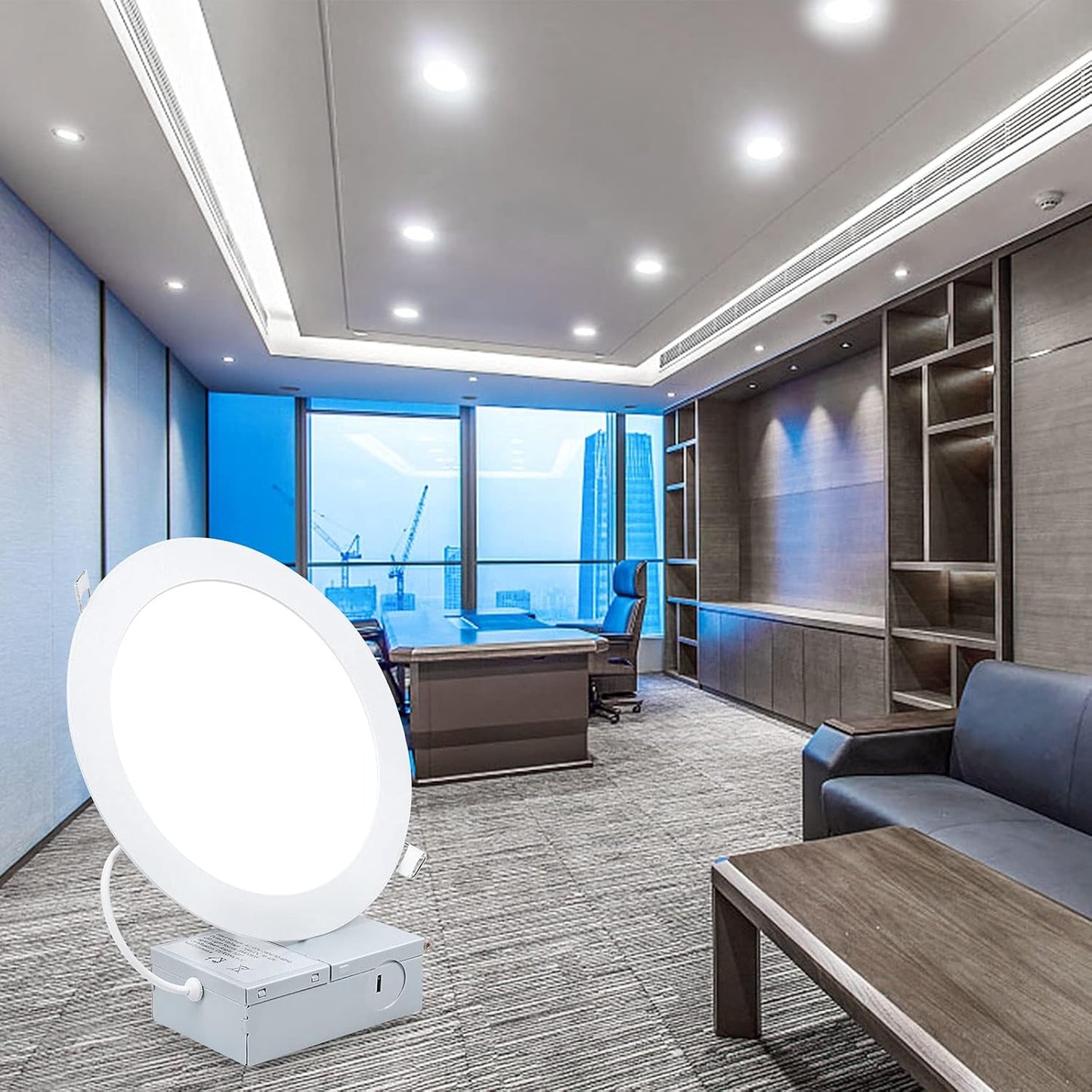 ESBAYBULBS 7" Ultra-Thin LED Recessed Ceiling Light with Junction Box, 6000K Cool White 18W LED Panel Can Light 1500LM High Brightness Easy Installation (6 Pack)