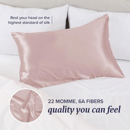 Beckham Hotel Collection Silk Pillowcase - 100% Mulberry Silk for Hair & Skin | 22 Momme, Queen, Cherry Pink
