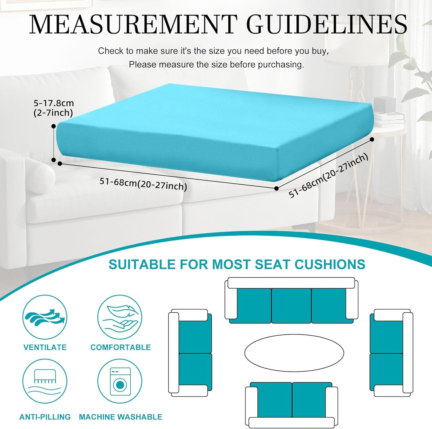 Skiennix 12 Pcs Stretch Patio Cushion Covers - Washable Outdoor Sofa Slipcovers | Sky Blue