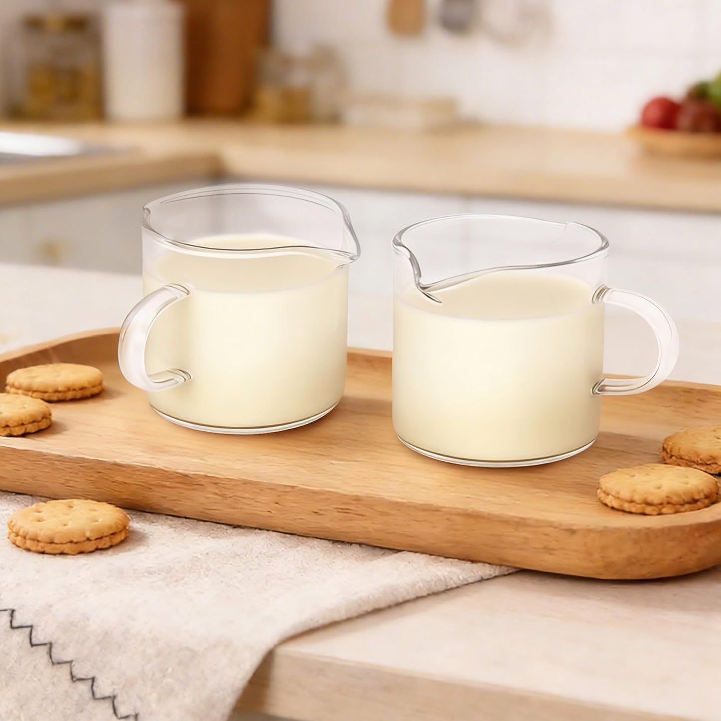 Adorever Espresso Cups Set of 2, 4oz Double Spout Shot Glasses with Handle - Clear Glass Milk Cup for Espresso, Latte Art & Cappuccino - Barista Tools & Home Coffee Machine