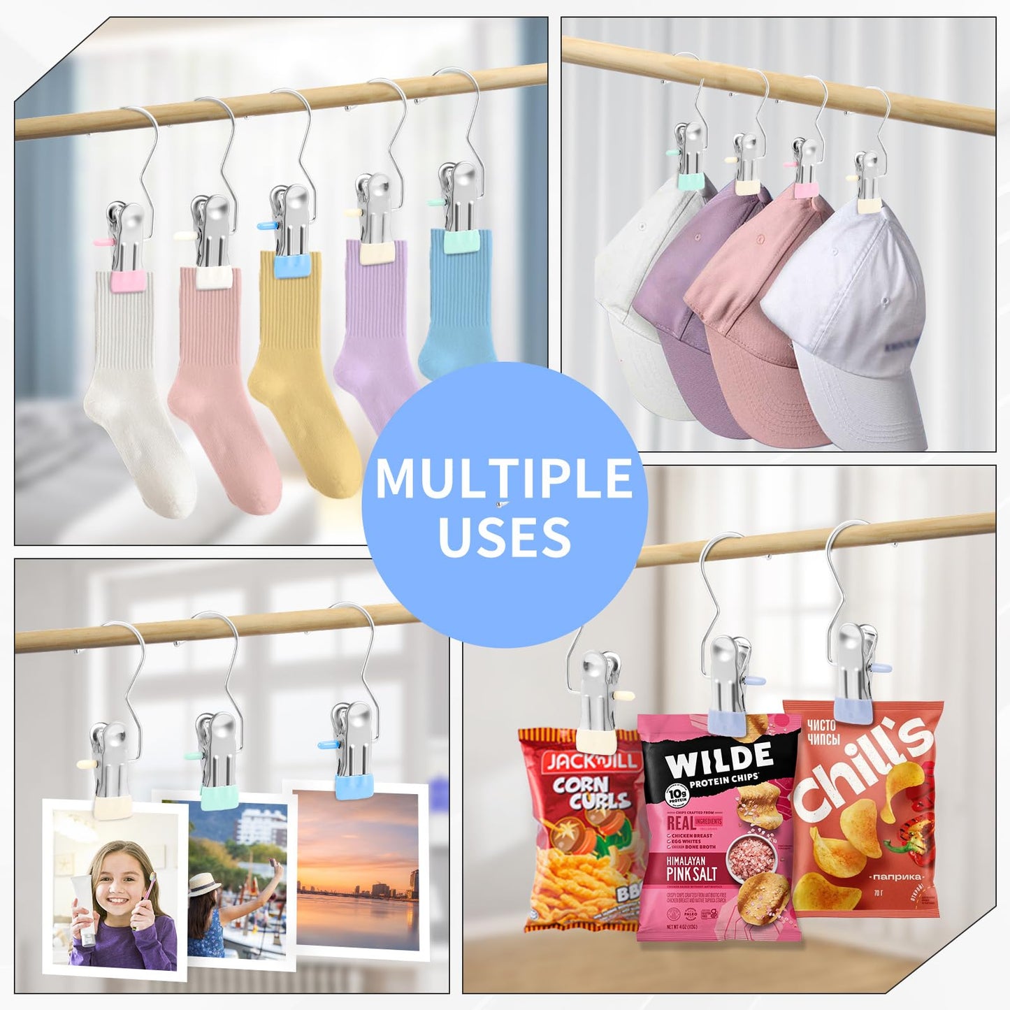 Senbowe 30 Pack Heavy Duty Clothes Pins, Boot Hangers for Closet, Laundry Hook Hanging Clips Clamps for Closet Organizer Pants Hats Socks Towels Clips, Clothespins Hanger for Travel Handbag Legging